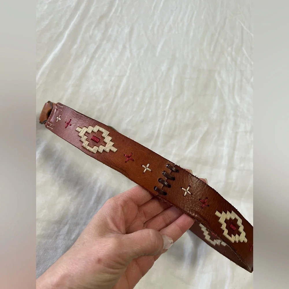 Bed Stu | Men’s SZ 32 |Belt Brown Embroidered Braided Patch Stitch Brass Buckle